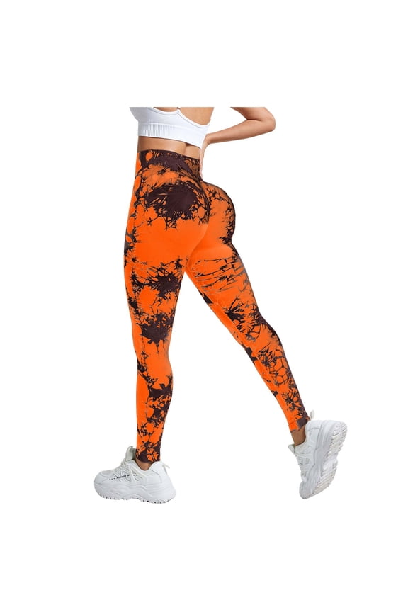 Scrunch Butt Lift Leggings for Women Tie Dye High Waist Seamless Workout Yoga Pants Ruched Booty Compression Tights (Orange, M)