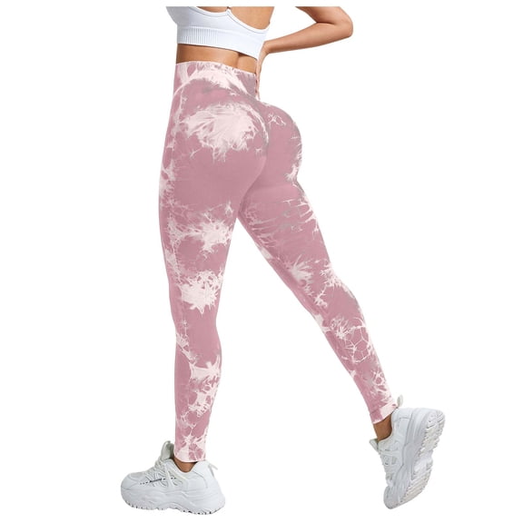 GEWSEY Scrunch Butt Lift Leggings for Women Tie Dye High Waist Seamless Workout Yoga Pants Ruched Booty Compression Tights (Pink, M)