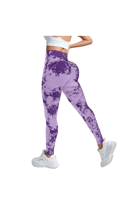 Scrunch Lift Leggings for Women Tie Dye High Waist Seamless Workout Yoga Pants Ruched Booty Compression Tights (Purple, S)