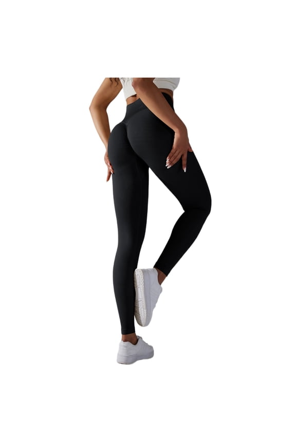 Scrunch Butt Lifting Leggings for Women Seamless Gym Workout Leggings Soft High Waist Tummy Control Yoga Pants (Black, L)
