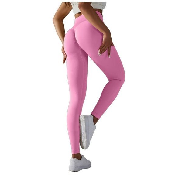 GEWSEY Scrunch Butt Lifting Leggings for Women Seamless Gym Workout Leggings Soft High Waist Tummy Control Yoga Pants (Pink, L)