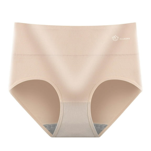 GEWSEY Seamless Full Coverage High Rise Solid Color Brief Underwear in Cotton-Rich Blend for Women (Beige, XL)