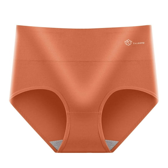 GEWSEY Seamless Full Coverage High Rise Solid Color Brief Underwear in Cotton-Rich Blend for Women (Orange, L)