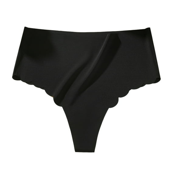 GEWSEY Seamless High Waisted Underwear for Women Cheeky Underwear Wave Edge No Show Bikini Panties Ribbed Panties (Black, S)