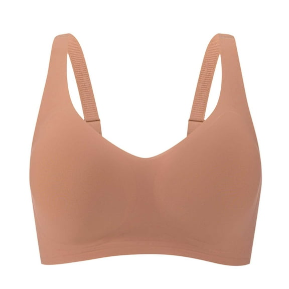 GEWSEY Seamless Minimizer Bra Mesh Full Coverage Padded Lift Support Push Up Soft Smoothing Wireless Bra for Women (Brown, L)