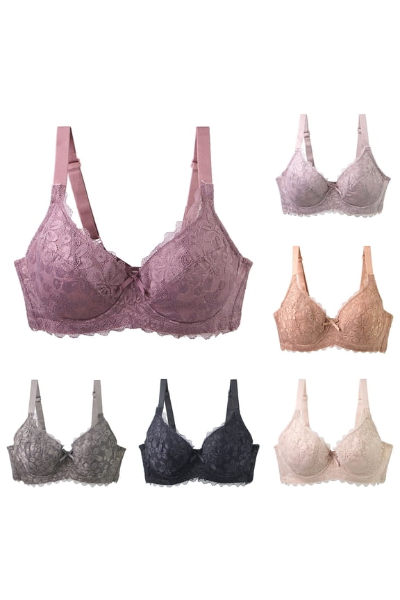 Sexy Lace Bras for Women Push Up V Neck Wireless Lined Comfort Bralettes Support Comfort Everyday Mesh Seamless Bra (Black, 38D)