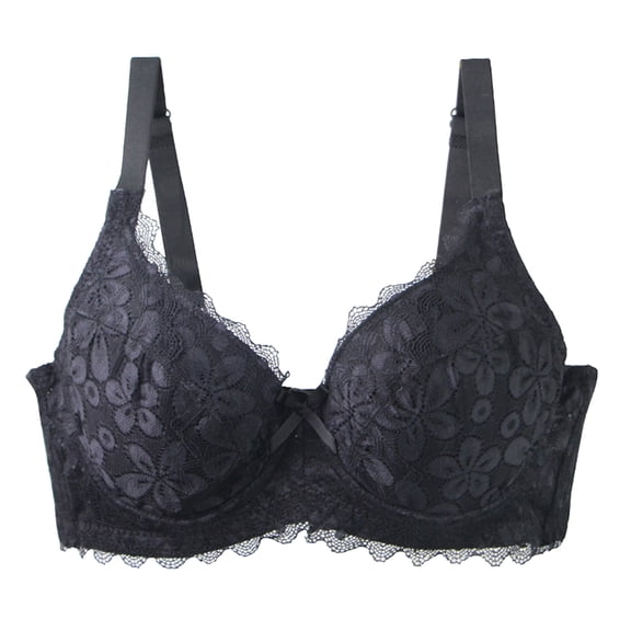 GEWSEY Sexy Lace Bras for Women Push Up V Neck Wireless Lined Comfort Bralettes Support Comfort Everyday Mesh Seamless Bra (Black, 44D)