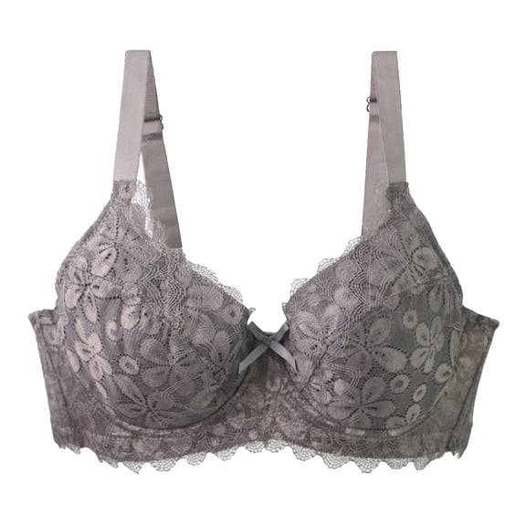 GEWSEY Sexy Lace Bras for Women Push Up V Neck Wireless Lined Comfort Bralettes Support Comfort Everyday Mesh Seamless Bra (Dark Gray, 38D)