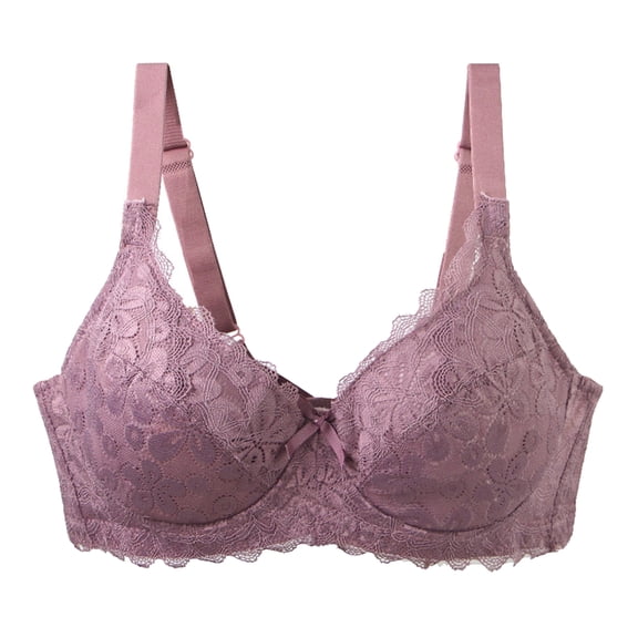 GEWSEY Sexy Lace Bras for Women Push Up V Neck Wireless Lined Comfort Bralettes Support Comfort Everyday Mesh Seamless Bra (Purple, 48DD)