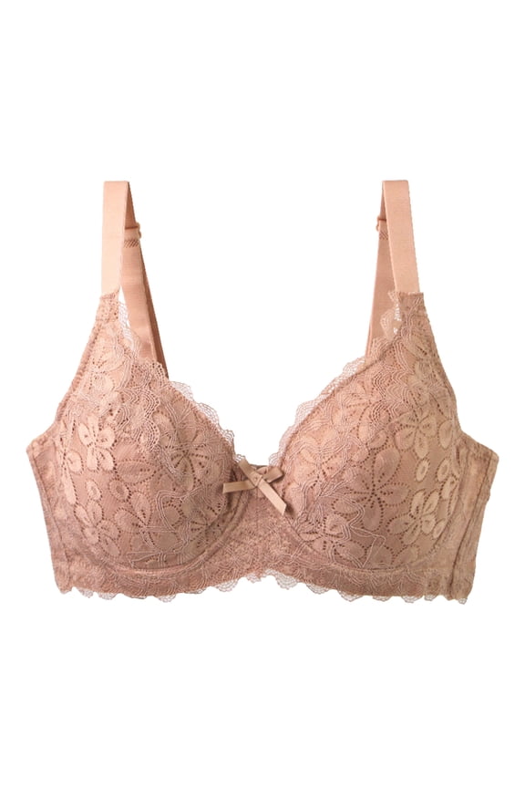 Sexy Lace Bras for Women Push Up V Neck Wireless Lined Comfort Bralettes Support Comfort Everyday Mesh Seamless Bra (Yellow, 38D)