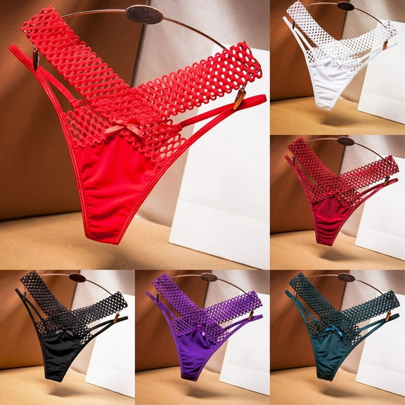GEWSEY Sexy Lace Women Panties Thong Hollow Out Seamless Underwear Low Waist G String Lingerie Temptation Intimates (Red, One Size)