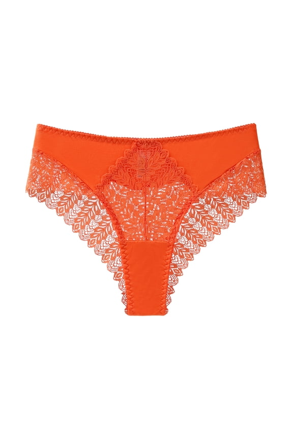 Sexy Underwear Lace Panties for Women Bikini Underwear Hipster Underpants Lace Soft Breathe Briefs (Orange, M)