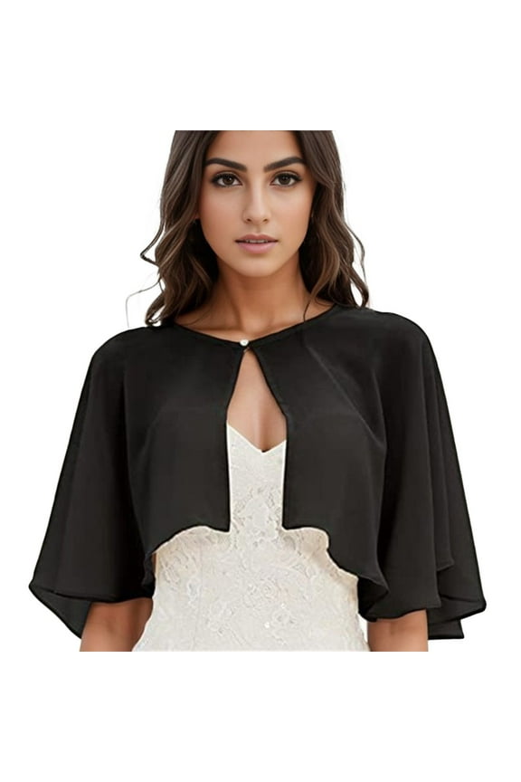 Shawl and Wraps for Evening Dress Chiffon Shawls Wedding Shrug Guest Bridesmaid Cape Scarves for Womens (Black, One Size)