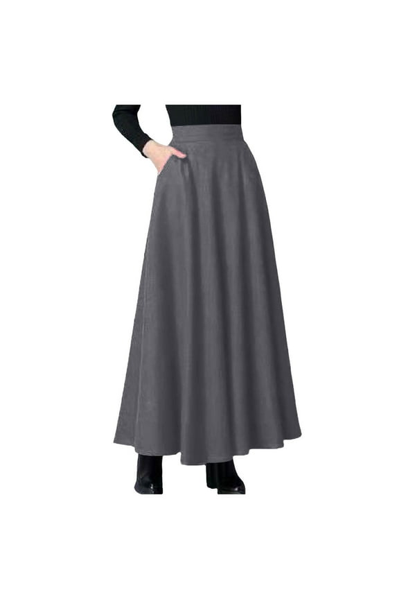 Skirts for Women Midi Length A Line Swing Flowy Skirt with Pockets (Grey, M)