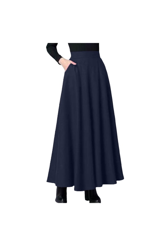 Skirts for Women Midi Length A Line Swing Flowy Skirt with Pockets (Navy, XXXL)