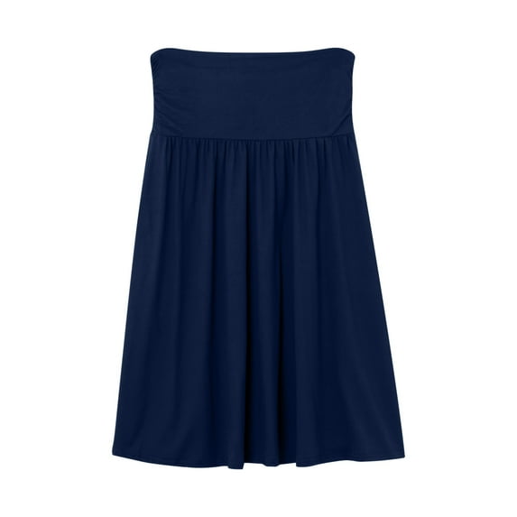 GEWSEY Skirts for Women Regular and Plus Size Skirt with Pockets Below The Knee Length Ruched Flowy Midi Skirt (Navy, 3XL)