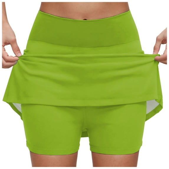 GEWSEY Skorts for Women with Pockets High Waist Tummy Control Women's Yoga Shorts Dressy Casual Athletic Tennis Mini Skirts Light Green, 5XL