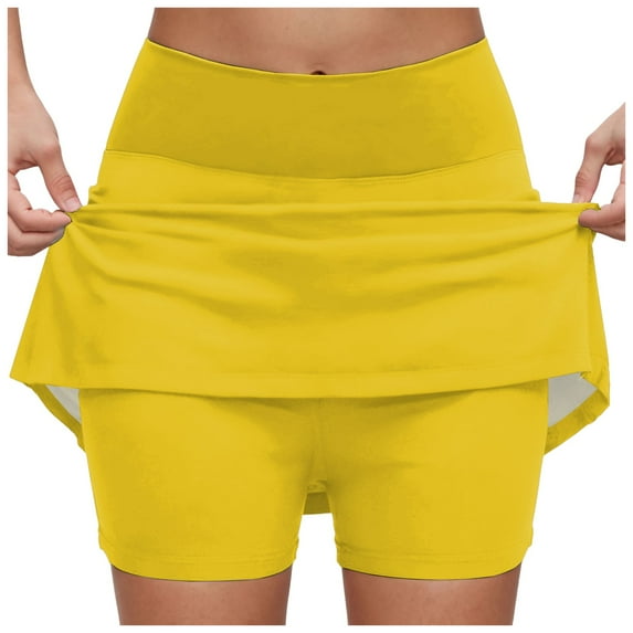 GEWSEY Skorts for Women Plus Size Dressy Casual Athletic Golf Tennis Short Skirts 2025 Summer Skort with Pockets (Yellow, 4XL)