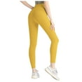 thumbnail image 1 of GEWSEY Soft Leggings for Women High Waisted Tummy Control No See Through Workout Yoga Pants (Light Yellow, L), 1 of 4