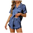 thumbnail image 1 of GEWSEY Soft Pajamas For Women 2 Piece Ribbed Knit Pjs Button Down Sleepwear Set Summer Casual Loungewear Lounge Sets (Navy, S), 1 of 6