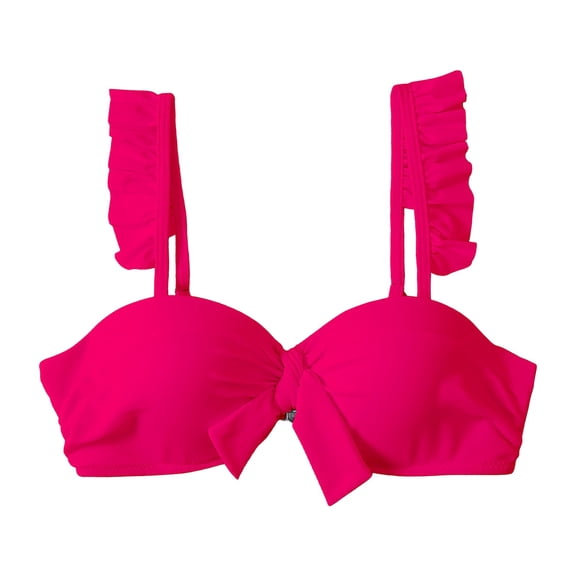 GEWSEY Solid color Bikini Top Only for Women Bow Decor Ruffle Straps Lace up Swimsuit No Bottom (Red, S)