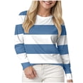 thumbnail image 1 of GEWSEY Striped Fall Sweatshirt for Women Long Sleeve Crew Neck Shirts Casual Orange and White Shirt Causal Basic Tops (Navy, S), 1 of 4