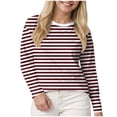 thumbnail image 1 of GEWSEY Striped Shirt Women Long Sleeve Shirts for Women 2025 Boat Neck Casual Basic Tshirt Fall Tops Fitted Ladies Blouses (, M), 1 of 4