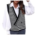thumbnail image 1 of GEWSEY Striped Sweater Vest for Women Sleeveless Deep V Neck Knitted Tops Casual Button Up Crochet Knitwear (Black, S), 1 of 9