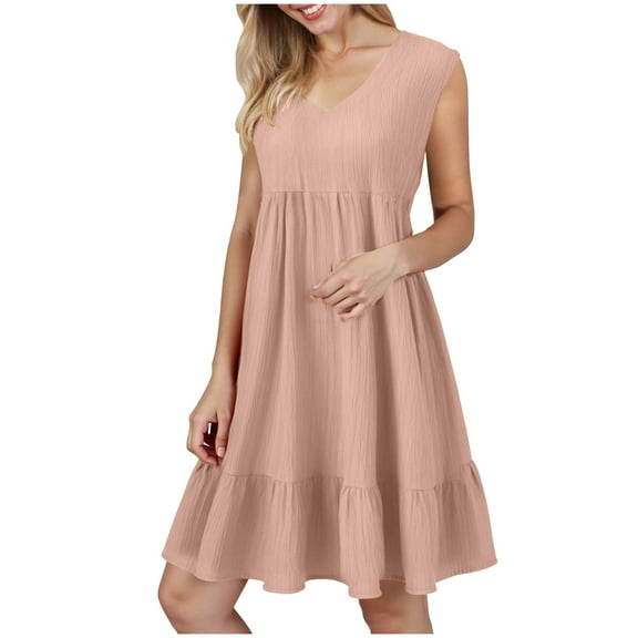 GEWSEY Womens Summer Mini Dresses Casual Ruffle Flowy Tiered Sleeveless Swing A Line Beach Short Dress (Light Pink, L)