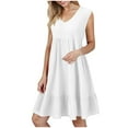 thumbnail image 1 of GEWSEY Summer Dress for Women Ruffle Cap Sleeve Pleated V Neck Dress Tiered Swing A Line Babydoll Mini Dress (White, XL), 1 of 6