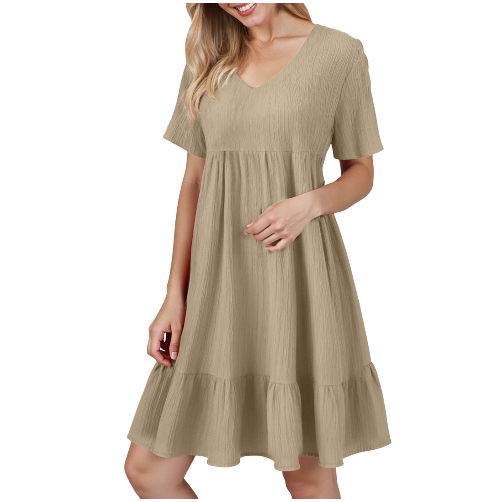 GEWSEY Summer Dresses for Women 2025 Vacation Short Sleeve V Neck Mini ...