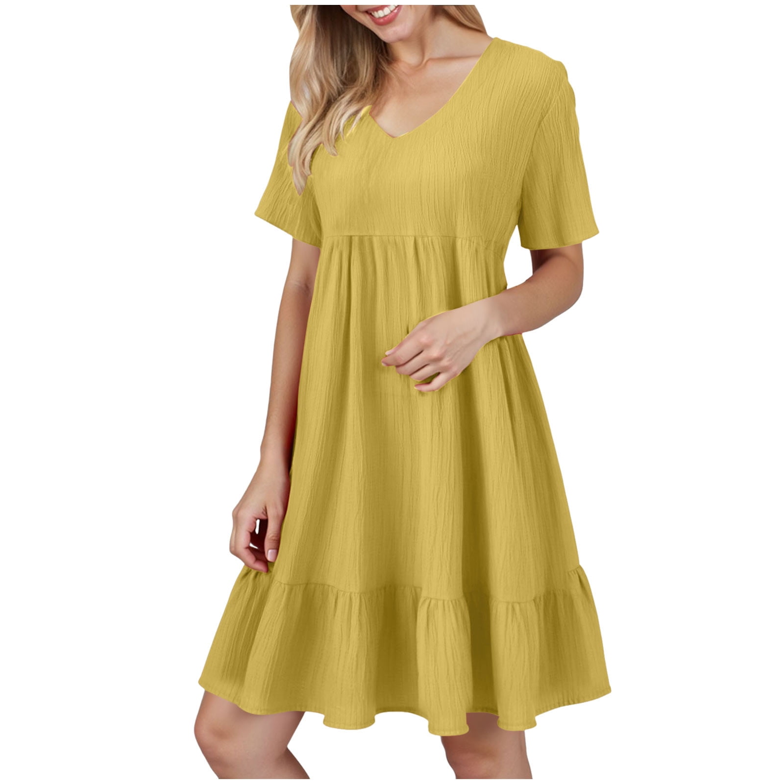 GEWSEY Summer Dresses for Women 2025 Vacation Short Sleeve V Neck Mini ...