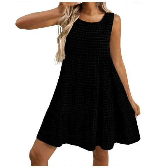 GEWSEY Summer Dresses for Women Casual Sleeveless Tshirt Beach Flowy Tank with Pockets (Black, L)