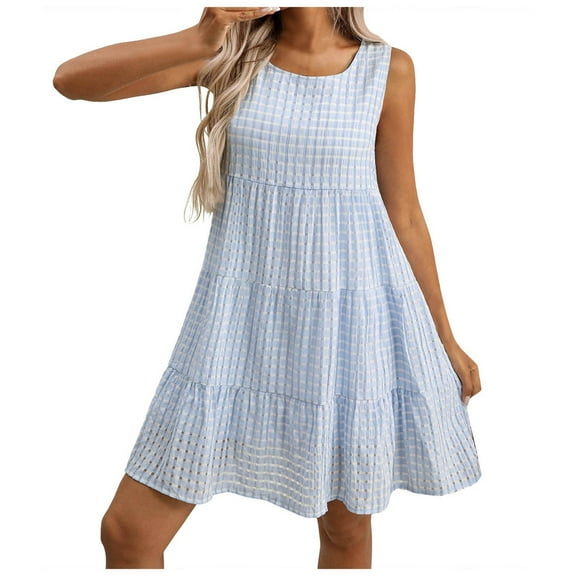 GEWSEY Summer Dresses for Women Casual Sleeveless Tshirt Beach Flowy Tank Sundresses with Pockets (Light Blue, M)