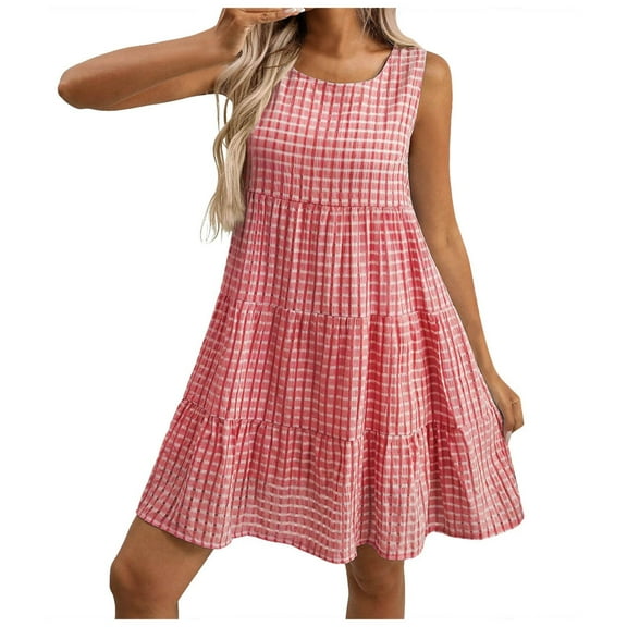 GEWSEY Summer Dresses for Women Casual Sleeveless Tshirt Beach Flowy Tank Sundresses with Pockets (Red, S)
