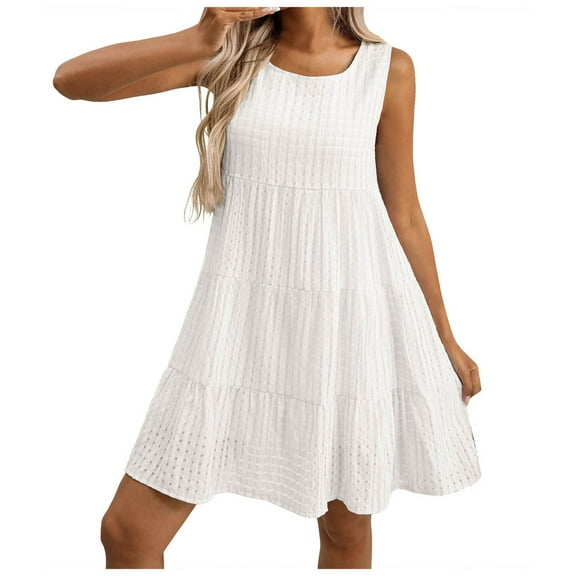 GEWSEY Summer Dresses for Women Casual Sleeveless Tshirt Beach Flowy Tank Sundresses with Pockets (White, S)