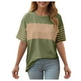 thumbnail image 1 of GEWSEY Summer Tops Trendy Oversized 2025 Crewneck Casual Color Block Striped Womens Shirts Blouses (Army Green, XXL), 1 of 7