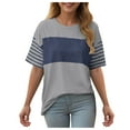 thumbnail image 1 of GEWSEY Summer Tops Trendy Oversized 2025 Crewneck Casual Color Block Striped Womens Shirts Blouses (Dark Gray, S), 1 of 7
