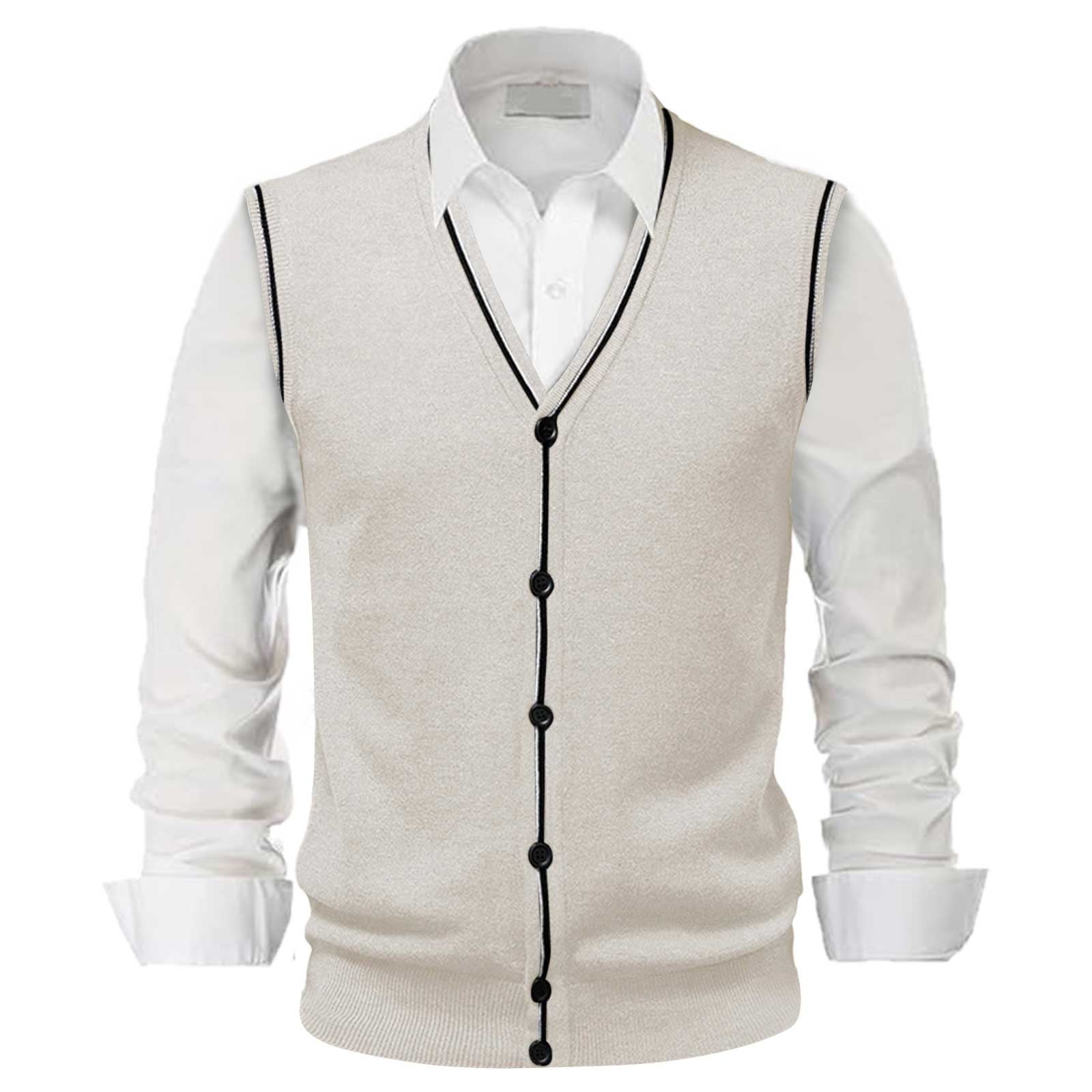 GEWSEY Sweater Vest Men's Sleeveless Sweater Vest V-Neck Casual Cable ...