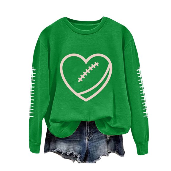 GEWSEY Sweatshirt Football Gameday Outfits Women's Football Love Casual Long-Sleeve T-Shirt (Green, L)