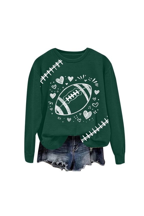 Sweatshirts for Women Game Day Rugby Sweatshirt Round Neck Long Sleeve Casual Shirt Soccer Pullover for Women (Green, M)