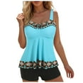 thumbnail image 1 of GEWSEY Tankini Swimsuits for Women Tummy Control Two Piece Modest Bathing Suits Floral Skirt Top Sky Blue, 3XL, 1 of 9