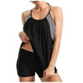 thumbnail image 1 of GEWSEY Tankini Swimsuits for Women Two Piece Tummy Control Bathing Suits Blouson Tankini Top with Sporty Boy Shorts Black, XXL, 1 of 6