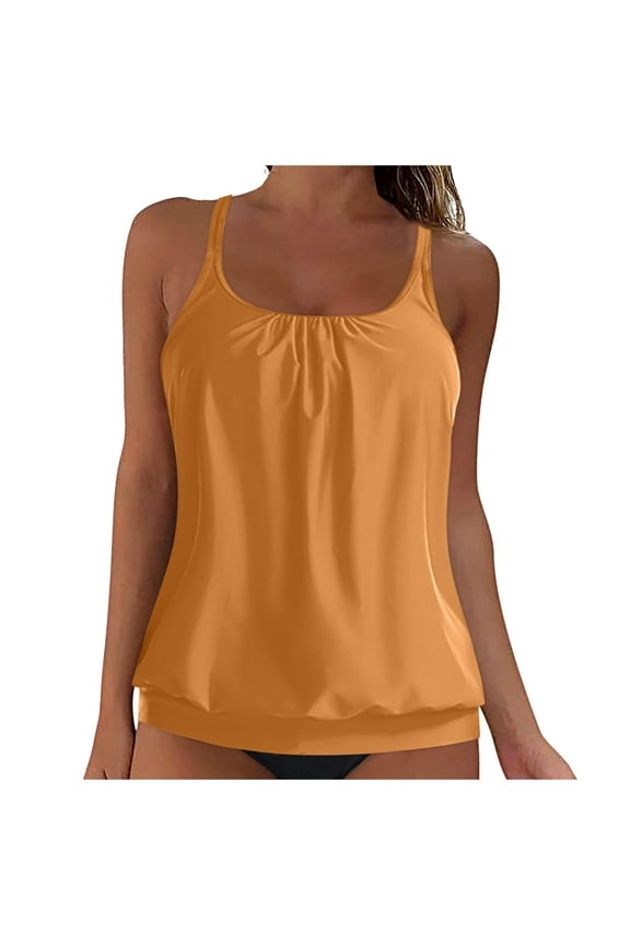 Tankini Top for Women Top Only Athletic Swim Top Modest Tankini Swimsuit No Bottom (Khaki, XL)