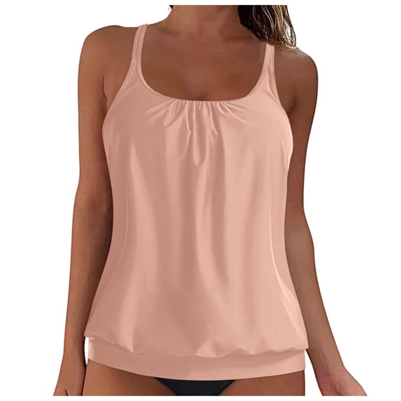GEWSEY Tankini Tops for Women 2025 Summer Swimwear Top Only Tummy Control Bathing Suit Top No Bottom (Available in Plus) (Pink, 4XL)
