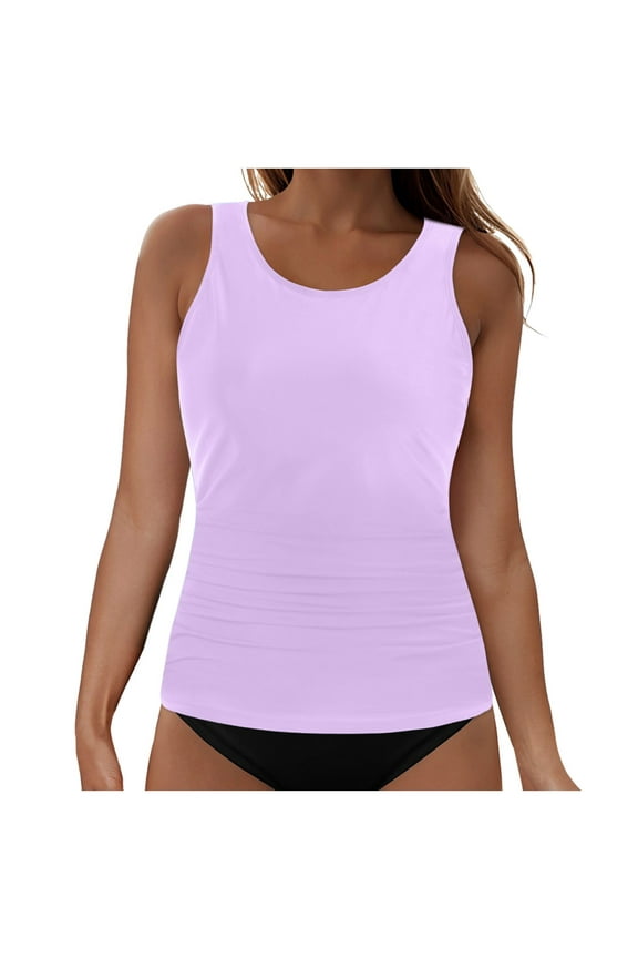 Tankini Tops for Women High Neck Swim Top Tummy Control Bathing Suit Top Modest Swim Tank Top No Bottom , (Light PurpleL)