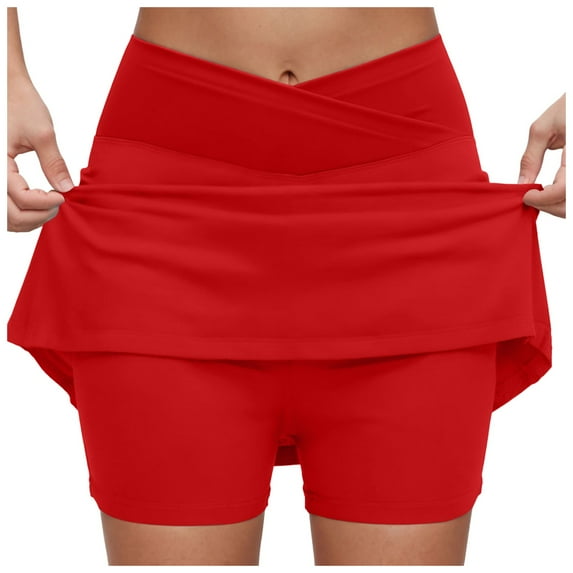 GEWSEY Tennis Skirt for Women with Pockets Shorts Crossover High Waisted Pleated Golf Skorts Athletic Workout Skirts (Red, 4XL)