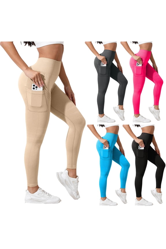 Thick High Waisted Leggings with Pockets for Women - Soft Tummy Control Yoga Pants for Workout Athletic Lounge (Hot Pink, M)