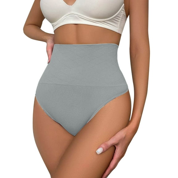 GEWSEY Thong Shapewear Tummy Control for Women High Waisted Stay-Put Body Shaper Girdle Compression Shapewear Thong (Grey, XS)
