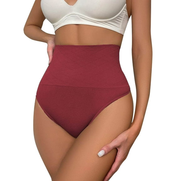 GEWSEY Thong Shapewear Tummy Control for Women High Waisted Stay-Put Body Shaper Girdle Compression Shapewear Thong (Red, XXL)